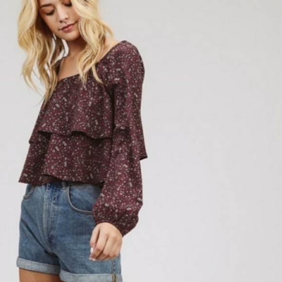🌺SALE Plum floral ruffled top - Picture 5 of 8
